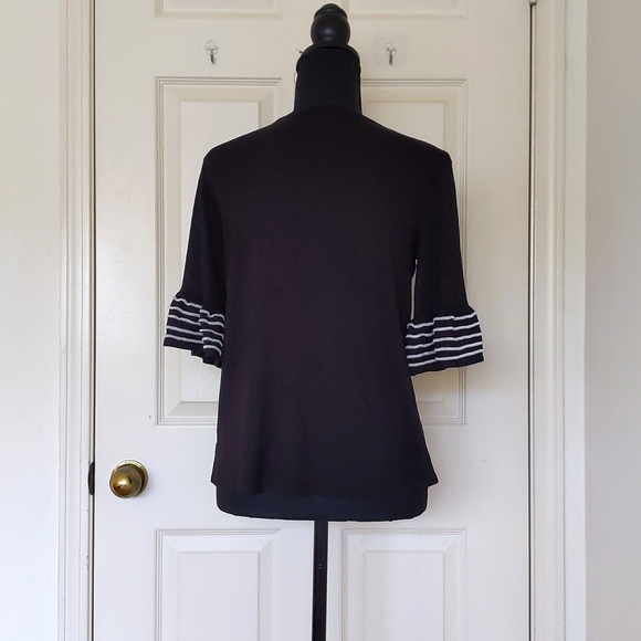 Rayon and Spandex Tee with white striped ruffle half sleeve. - Picture 2 of 4